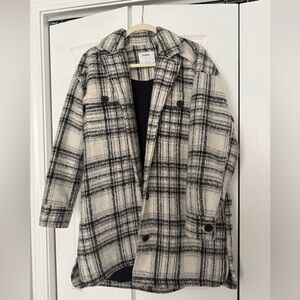 Old Navt Black and White Plaid Pea Coat